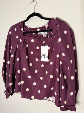 Zara Plum Polka Dot Blouse - Cream Dots